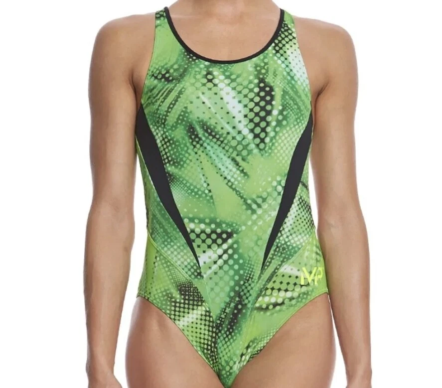 Women’s Swimsuit 30 One Piece New Green & Black Michael Phelps SW2599903 NEW.