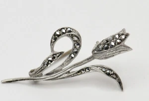 Broche Markasit joyería flor tulipán plata 835 Art Deco 1935 - 1950 - Imagen 1 de 5