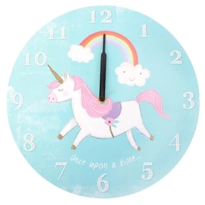 Unicorn Wall Clock Ernie the Unicorn "Once Upon a Time" 34cm Bedroom Nursery - Picture 1 of 4