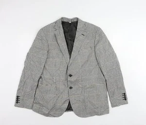 Marks and Spencer Mens Beige Geometric Linen Jacket Blazer Size 44 Regular - Picture 1 of 10