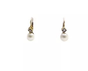 VINTAGE OHRRINGE GOLD 585 DIAMANTEN AKOYA PERLEN 5,9 MM Ø JG 940100040700012 - Bild 1 von 5