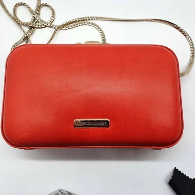 Bolso Bandolera de Cuero Genuino Rebecca Minkoff Cartera Correa de Cadena Naranja Foto 1 de 4