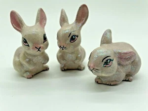 Vintage Sparkly Bunny Rabbit Figurines Set of 3 Easter Decor - Picture 1 of 6