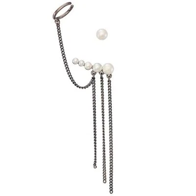 VERA WANG Rocker Chic Gunmetal Cadenas y Triple Perlas Puño Desajuste Pendientes ~ NUEVO Foto 1 de 2