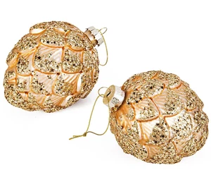 SET OF 2 Gold Pinecones Ornaments, Glass Ornaments, Christmas Pine Cones 4" - Picture 1 of 2