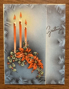 Vintage 1940s Merry Christmas Card w/ Envelope Lit Candles Flowers P2A - Picture 1 of 20