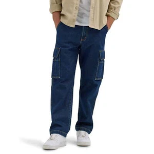 Wrangler Men's Straight Leg Denim Cargo Pants Austen Dark Wash Size 34 X 30 - Picture 1 of 7