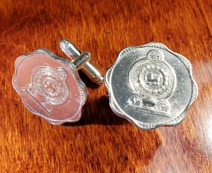 Lion w/ Sword Vintage Ceylon Sri Lanka Coat of Arms Vintage Coin Cufflinks + Box - Bild 1 von 4