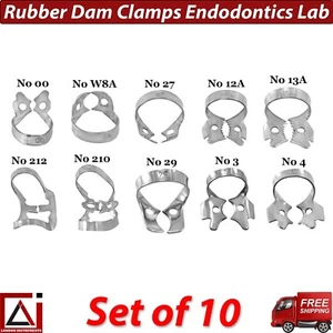 Rubber Dam Clamps for Tooth Isolation Dentists Endodontics Lab Clamps Set of 10 - Picture 1 of 12