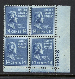SCOTT 819 1938, 14 CENT PIERCE REGULAR ISSUE PB OF 4 MNH OG F-VF! - Picture 1 of 2