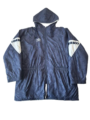 Vintage Umbro Jacket Mens XL Blue Parka Coat Soccer 90s All Over Print Puffer - Image 1 of 4