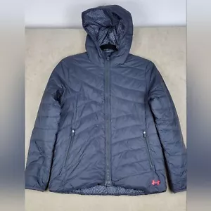 Under Armour Girls Puffer Jacket Blue Pink Logo YLG - Picture 1 of 16