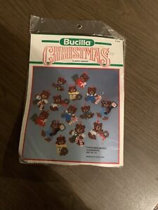 Bucilla Christmas Bear Ornaments Set of 14 Plastic Canvas Kit Vintage