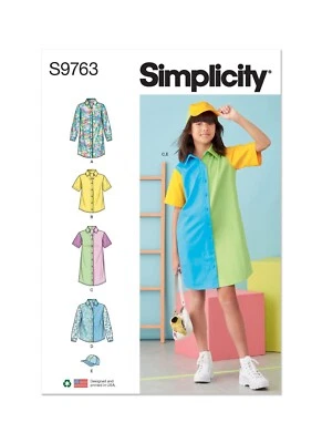 SIMPLICITY 9763 GIRLS SHIRTDRESS SHIRTS HAT Pattern Size 7-14 Skill: AVERAGE - Image 1 of 4