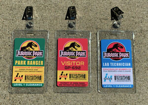 3x Jurassic Park ID Badge Set Prop : Lab Technician - Visitor Pass - Park Ranger