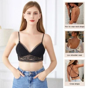 Lace Deep U Low Back Bralette Thin Cup Brassiere Sexy Backless Bra Women New - Picture 1 of 13