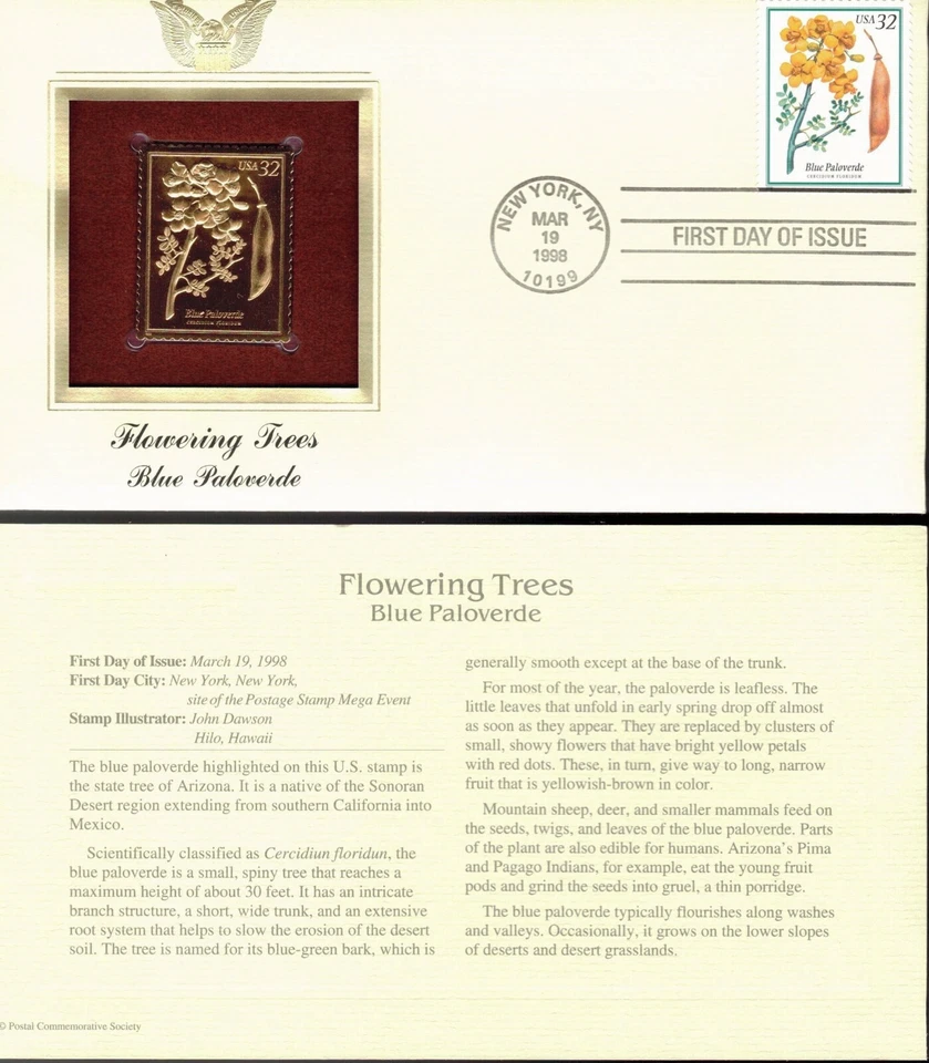 Flowering Trees--Blue Paloverde-1st day issue-Golden Replica - Image 1 of 1