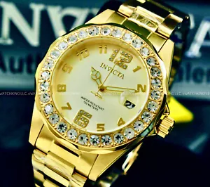Invicta Women Pro Diver 18K Gold Plated Gold Dial Crystal Accent Bracelet Watch - Picture 1 of 10