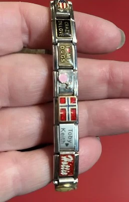 Pagoda Bracelet 18K GOLD/SS Personal Links Stretch Charms 17 Charms Made n Italy - Image 1 of 4