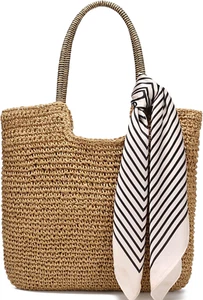 Straw Tote Bag for Women Beach Summer Vacation Boho Rattan Handbags Large Woven - Picture 1 of 12