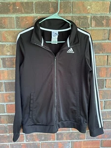 Adidas Jacket Youth XL (18-20) Black White Zip Up Warm Up Retro Logo Lightweight - Picture 1 of 4