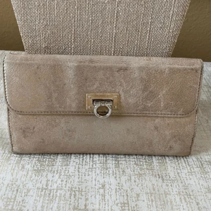Salvatore Ferragamo Gold Metallic Long Leather Wallet. - Picture 1 of 15