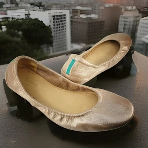 TIEKS Women's Ballet Foldable Flats US 10 Rose Gold Leather Shoes EUC - Picture 1 of 22