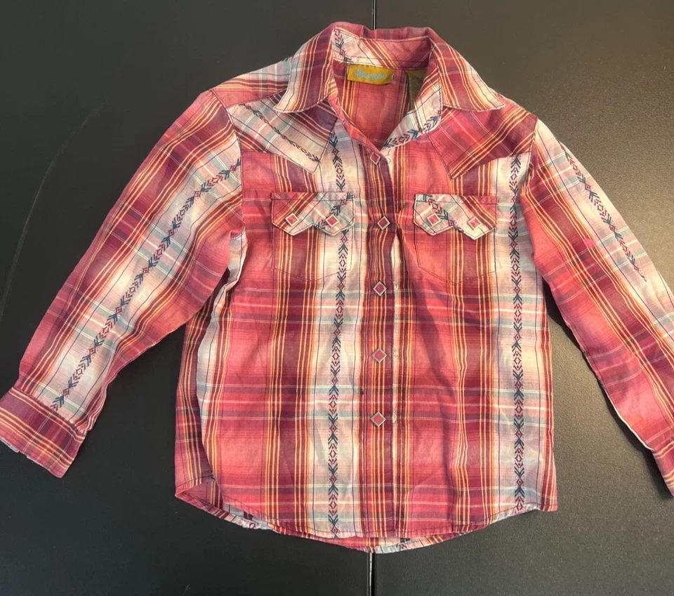 CAMISA WRANGLER NIÑAS PERLA BROCHE DE PRESIÓN Cuadros Floral YUGO XS *Pequeña Mancha Foto 1 de 4