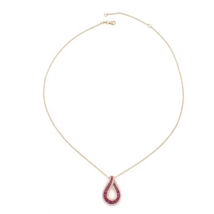 EFFY 14K Ruby Royale Baguette with Diamonds Adjustable Pendant Necklace #JB376-3 - Picture 1 of 9