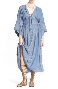 Free People Modern Kimono Maxi Dress, Blue, Size 0 - Picture 1 of 7