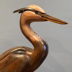 Tom Taber Reiher Köder groß 26" Holz handgeschnitzt & bemalt Vintage Volkskunst *LESEN - Bild 1 von 24