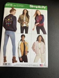 Simplicity Pattern 8418 Misses Lined Bomber Jacket Sizes 14-22 UNCUT FREE SHIP - Picture 1 of 2