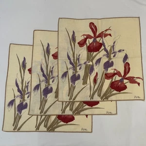 Vera Neumann Vintage Linen Napkins Set of 3 Red Iris Floral 1950s Mid Century - Picture 1 of 10