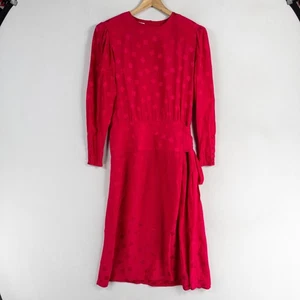Margaret's Dress Womens 14 Pink 100% Silk Long Sleeve Midi Back Button Side Tie - Picture 1 of 9
