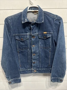Vintage 1970s Rustler Blue Denim Trucker Jean Jacket 79300PW Men’s Size Small - Picture 1 of 5