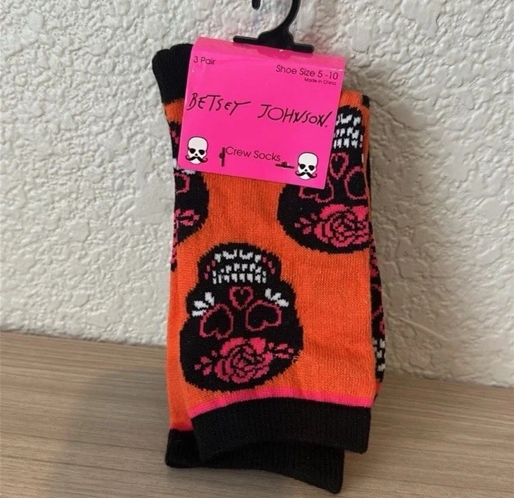 BETSEY JOHNSON Calaveras 3 PK HALLOWEEN MUJER CREW CALCETINES Conos Calavera Nuevos con Etiquetas 5-10 Foto 1 de 4