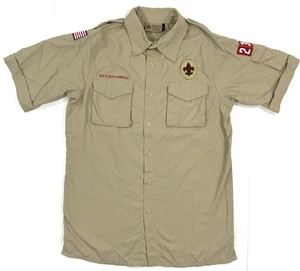 Boy Scouts Of America BSA Adult Uniform Shirt Mens Sz Small Nylon Khaki Patches - Picture 1 of 13