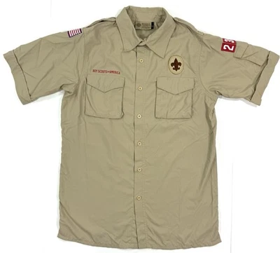 Boy Scouts Of America BSA Adult Uniform Shirt Mens Sz Small Nylon Khaki Patches - Image 1 of 4