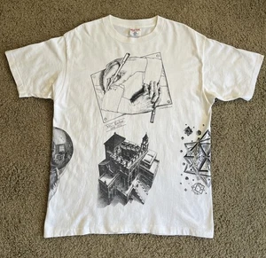 Vintage M.C Escher Art T-Shirt XL White Single Stitch 1989 Double Sided 80s - Picture 1 of 15