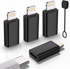 USB Type C Female to Lt Port Adapter 27W Fast Charging Data Sync, Black - 4 Pack - Picture 1 of 7