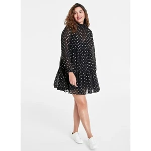 On 34th Women's Metallic Clip Dot Tiered Trapeze Dress in Black/Gold 2x $80 - Picture 1 of 6