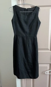 60's Vintage Wiggle Dress size S Black Pencil Silk Shantung Secretary Boat Neck - Picture 1 of 5