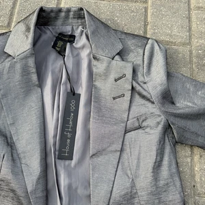 Chaqueta Blazer House of Harlow 1960 Mujer Un Botón Recortada Tono Plateado XS NUEVA CON ETIQUETAS - Imagen 1 de 12