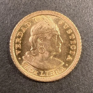 PERU - 1963 (Z-B-R) - 1/5 Libra (Gold) - Historical Gold Coin - Picture 1 of 5