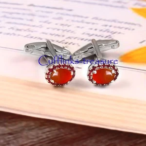 Natural Carnelian & Ruby Gemstones with 925 Sterling Silver Cufflinks For Men #7 - Picture 1 of 7