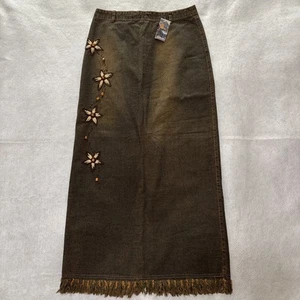 Vintage Y2K Boho Embroidered Hippie 90s Denim Maxi Skirt Womens Size 10 / 44 NWT - Picture 1 of 24