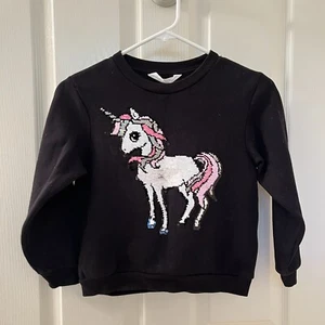 H&M Flip Sequin Unicorn Sweatshirt Black Flippy Girls Size 6X-7 - Picture 1 of 7