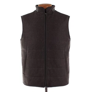 Di Bello NWT 100% Wool Vest w/ Leather Details Size 54 (XL US) In Brown Melange - Picture 1 of 15