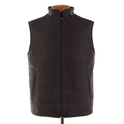 Di Bello NWT 100% Wool Vest w/ Leather Details Size 54 (XL US) In Brown Melange - Image 1 of 4