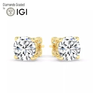 3.00 Ct F VS1 Round Cut Lab Grown Diamond Stud Earrings 14k Gold Push Backs - Picture 1 of 12